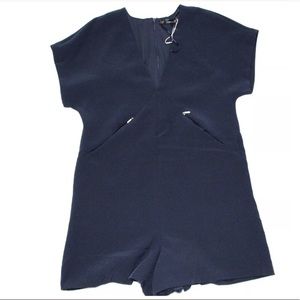 NWOT ZARA Blue V Neck Romper Size Small